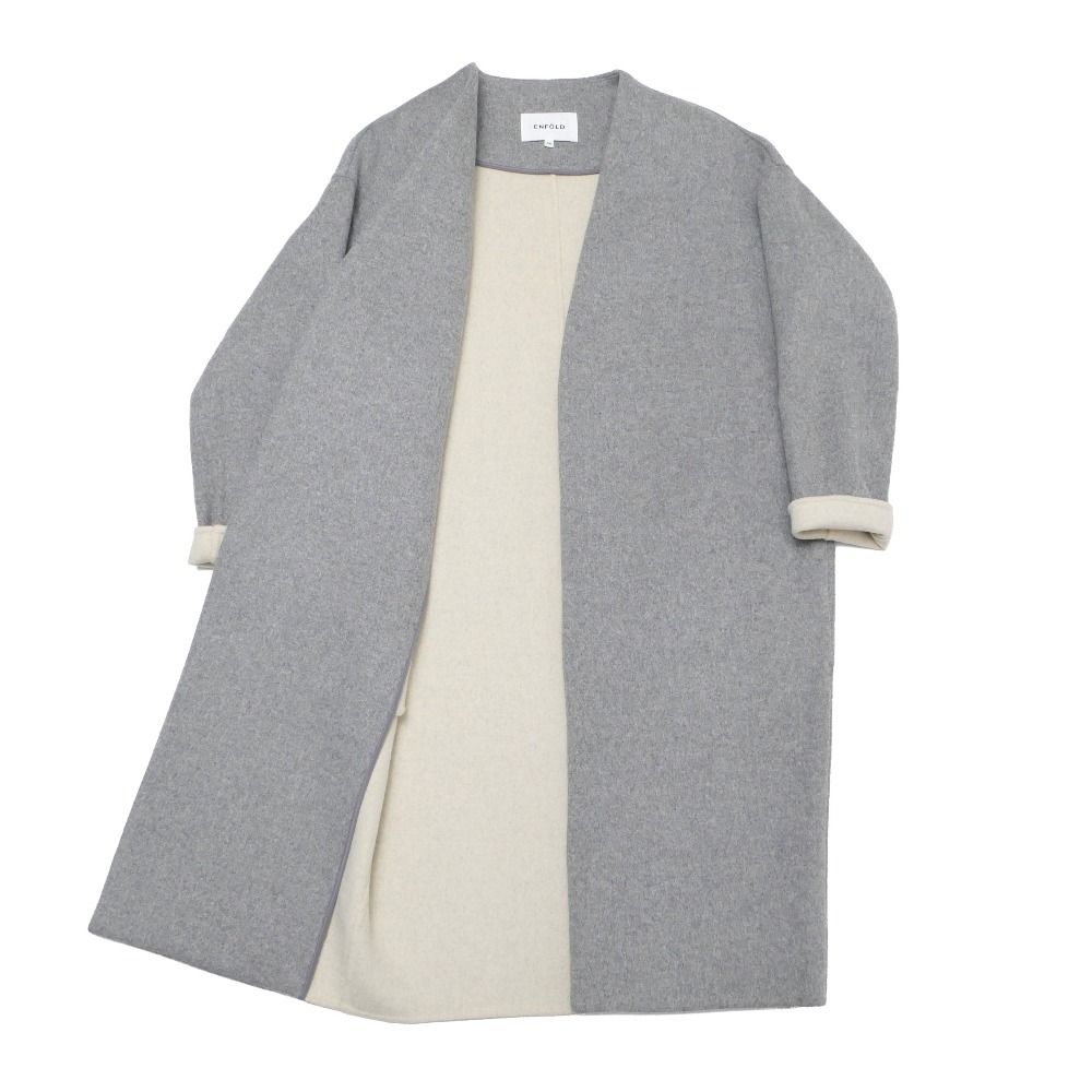 未使用級✨エンフォルド ノーカラーコート ダブルフェイス ロング グレー 36 ENFOLD エンフォルド コート サイズ36 ノーカラー ロングコート ダブル