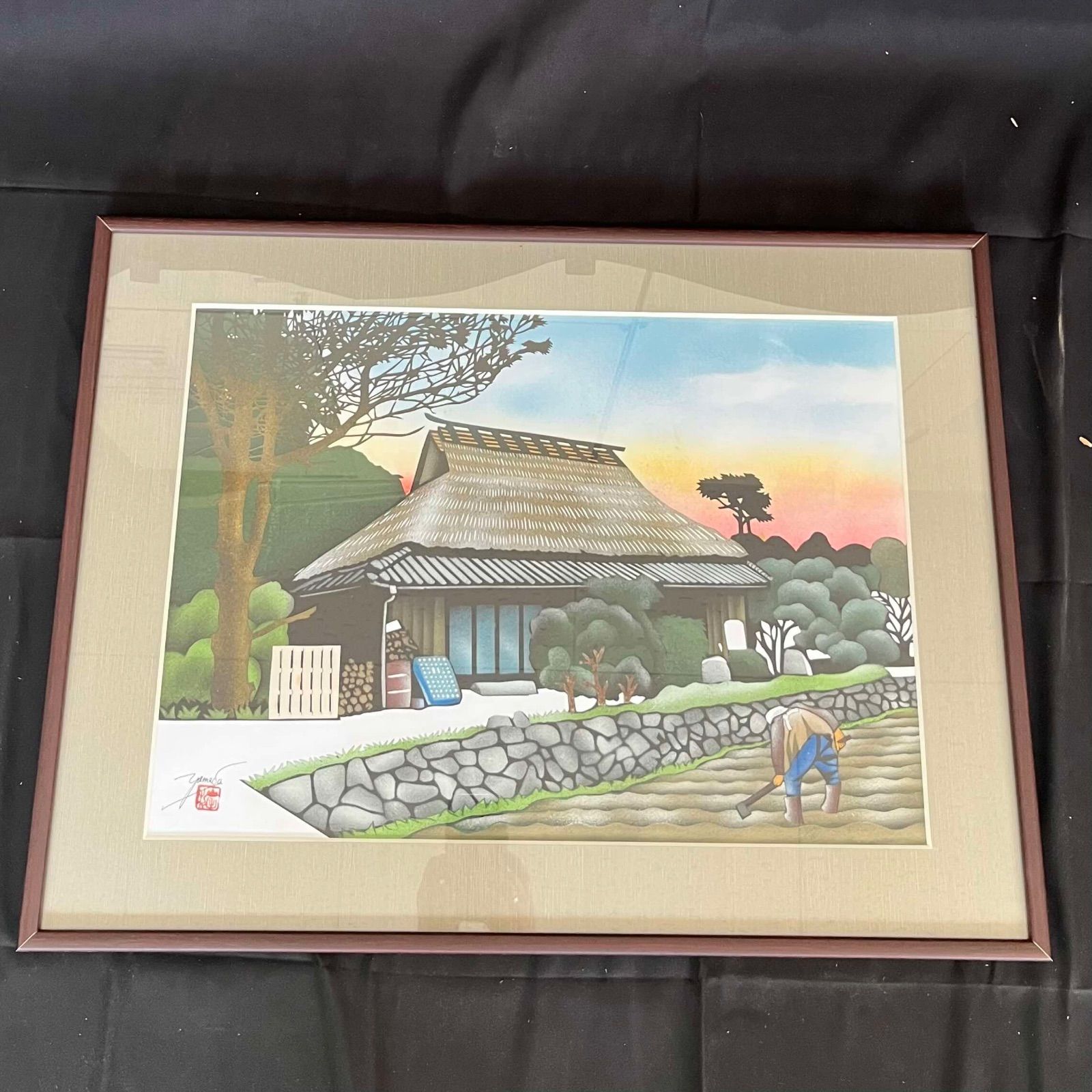 T 山田利一 種蒔き 種まき 切り絵 岡崎 直筆サイン 刻印入 兵庫県吉川