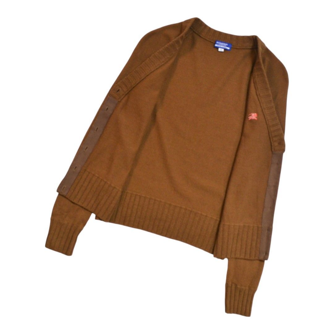 BURBERRYバーバリー ウール混 胸ロゴ刺繍ニットカーディガン 38(M) 茶