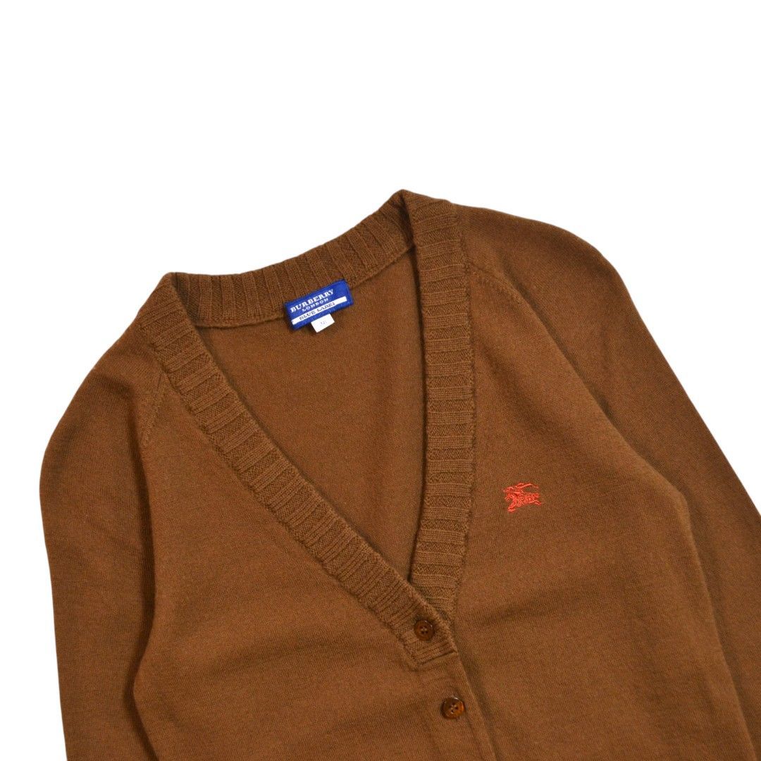 BURBERRYバーバリー ウール混 胸ロゴ刺繍ニットカーディガン 38(M) 茶