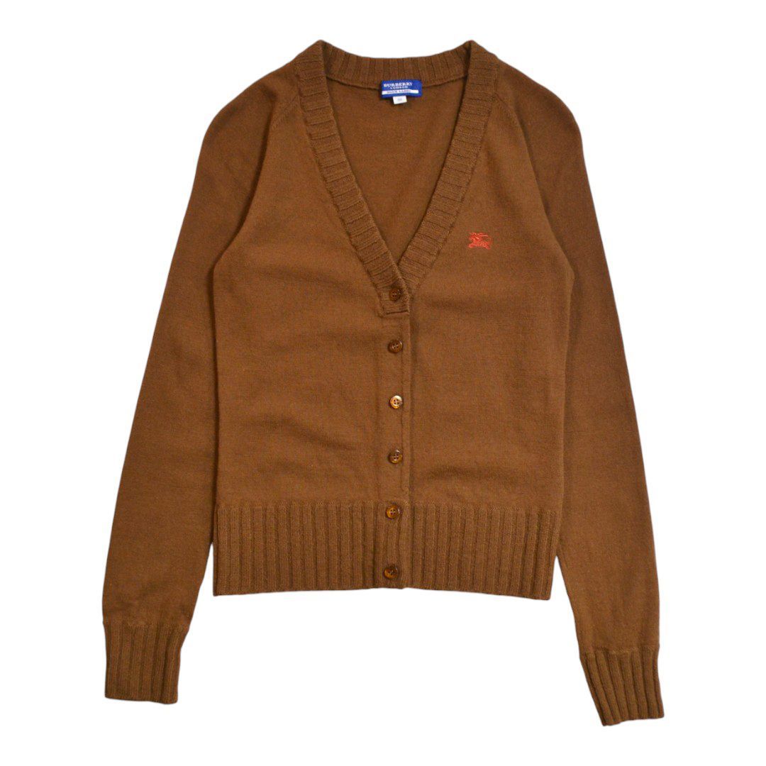BURBERRYバーバリー ウール混 胸ロゴ刺繍ニットカーディガン 38(M) 茶