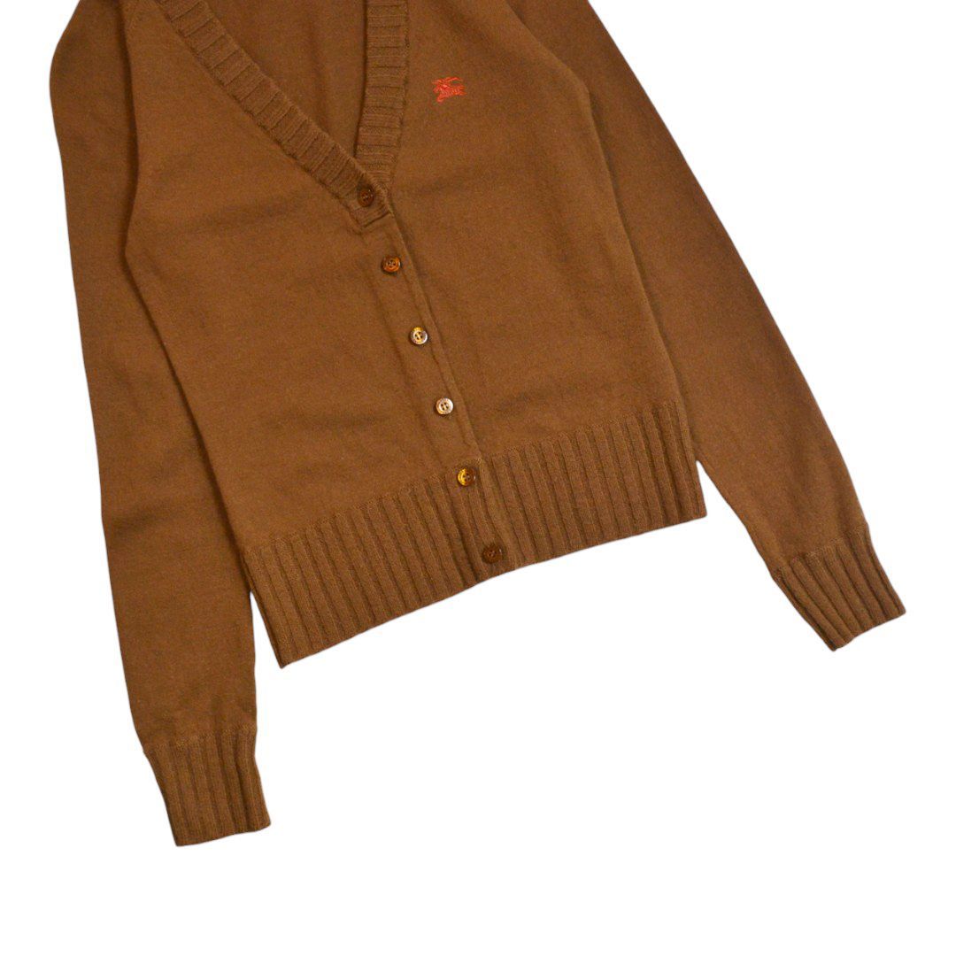 BURBERRYバーバリー ウール混 胸ロゴ刺繍ニットカーディガン 38(M) 茶