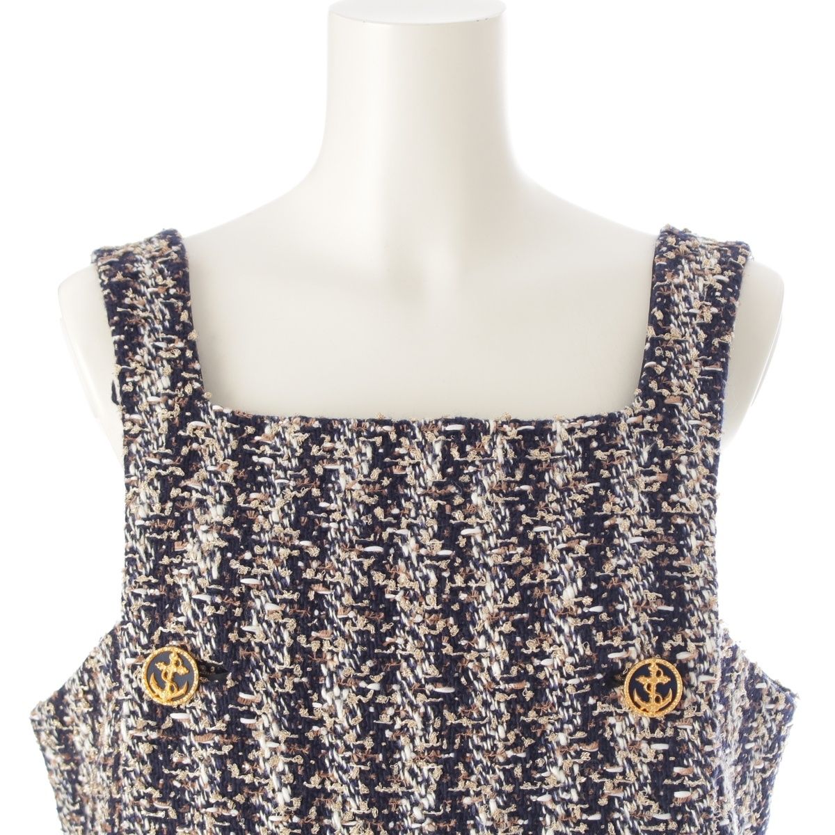 ルイヴィトン ウール コットン 金ボタン ツイード ワンピース ドレス  