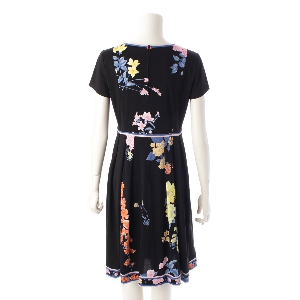 レオナール カンカン素材 半袖 花柄 フラワー ワンピース 190228