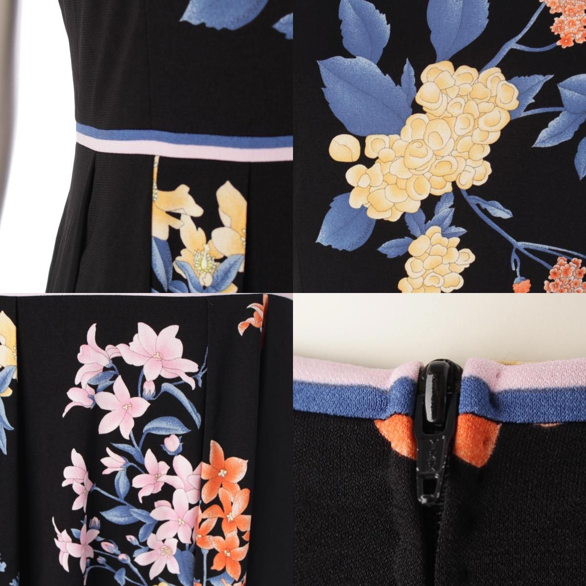レオナール カンカン素材 半袖 花柄 フラワー ワンピース 190228