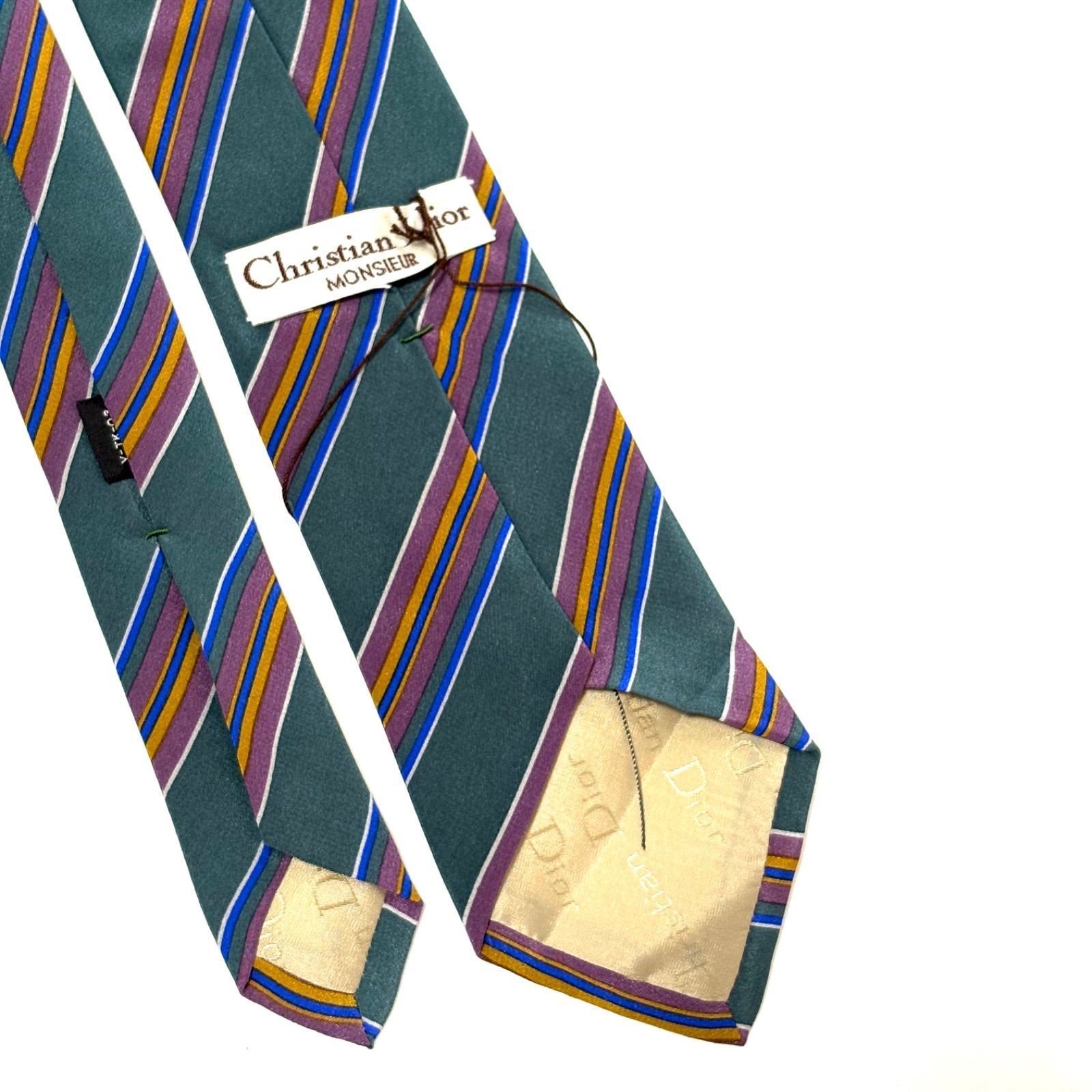 3709✨極美品✨クリスチャンディオール ネクタイ ボーダー 無地系 未使用・タグ付き✨クリスチャンディオール ネクタイ ストライプ