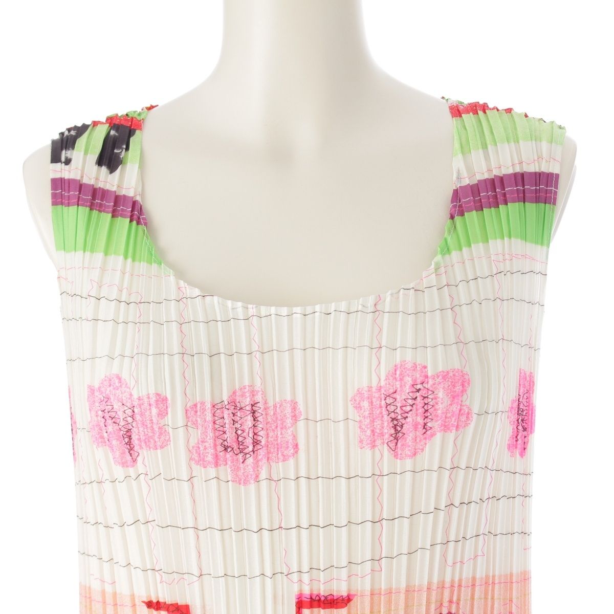 イッセイミヤケ 総柄 ノースリーブ ワンピース ドレス IM04FH926  