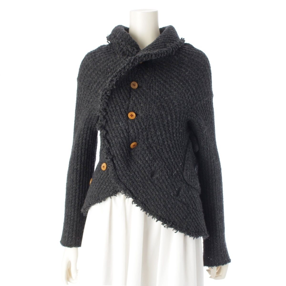 【極美品】AD2002　コムデギャルソン　サークルニット　グレー　変形デザイン コムデギャルソン AD2002 変形 ニット テーラードジャケット GG-J033