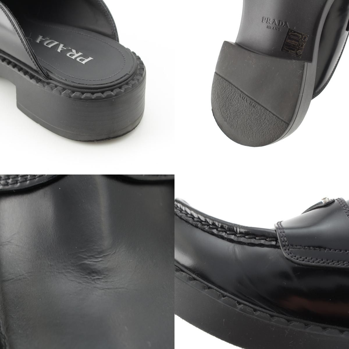 プラダ ブラッシュドレザー トライアングルロゴ ミュール サンダル