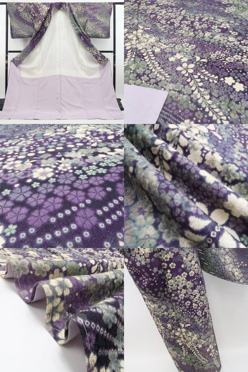 ❁tomihisa❁新品 桜 銀通し 着物 正絹 仕付け糸付 トールサイズ”大人