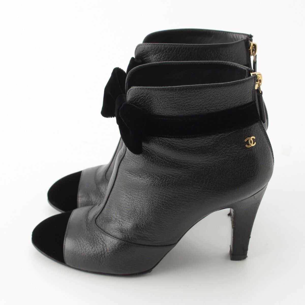 シャネル レザー ココマーク リボン ゴールド金具 ブーツ シューズ