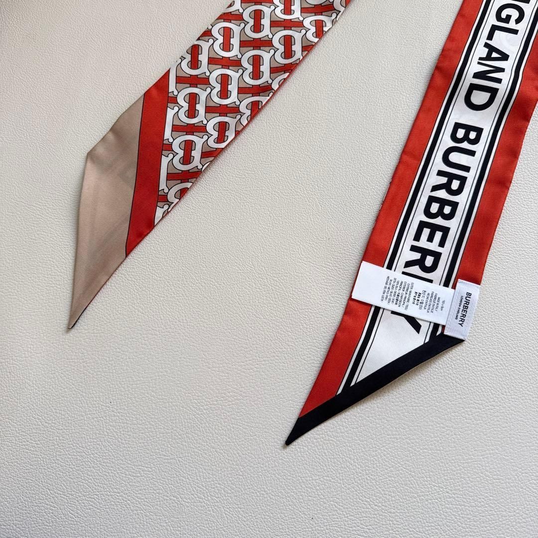 近年モデル 現行タグ BURBERRY ロゴプリント シルクスカーフ 絹100