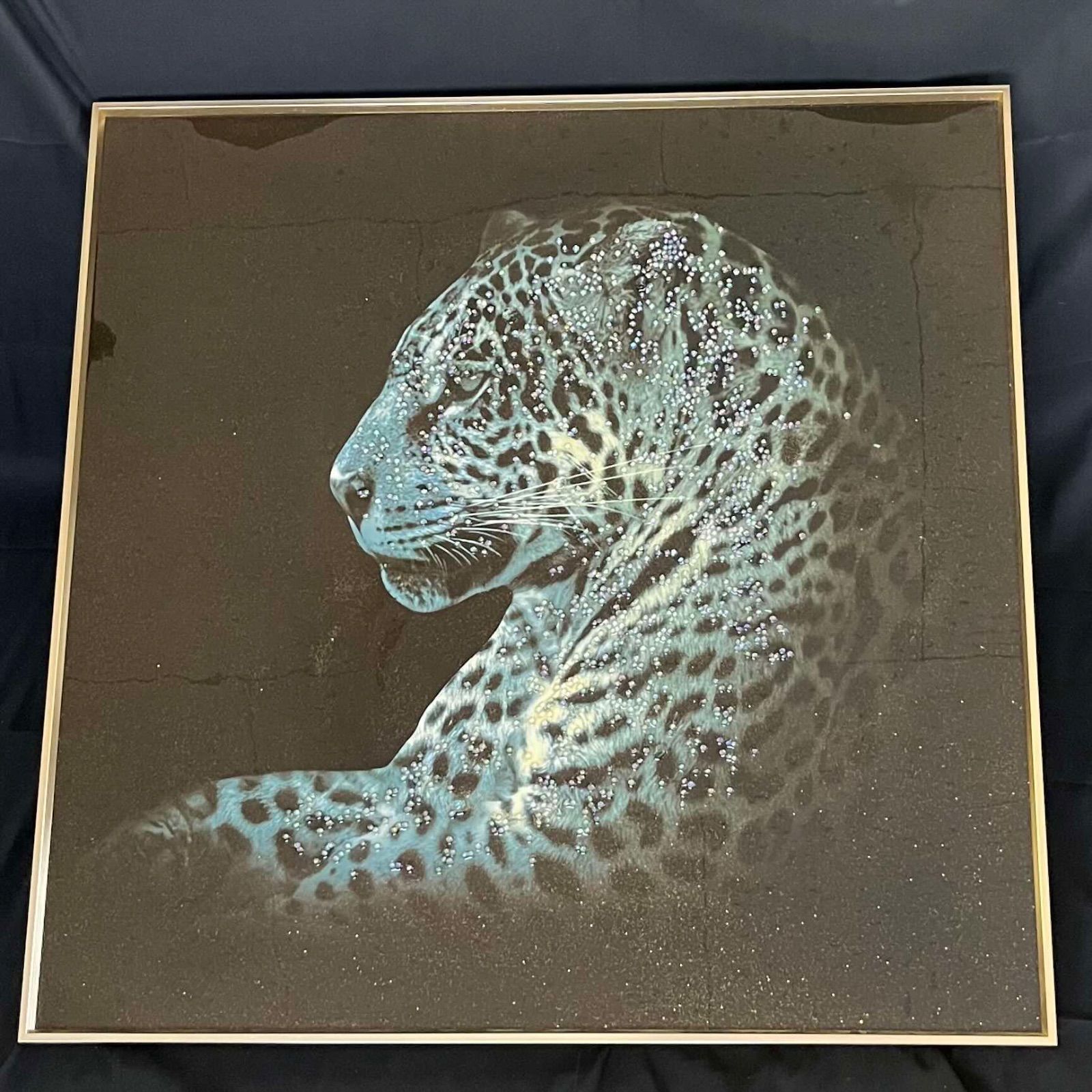 T クリスタルアートパネル 水晶絵 水晶パネル豹 パンサー 虎