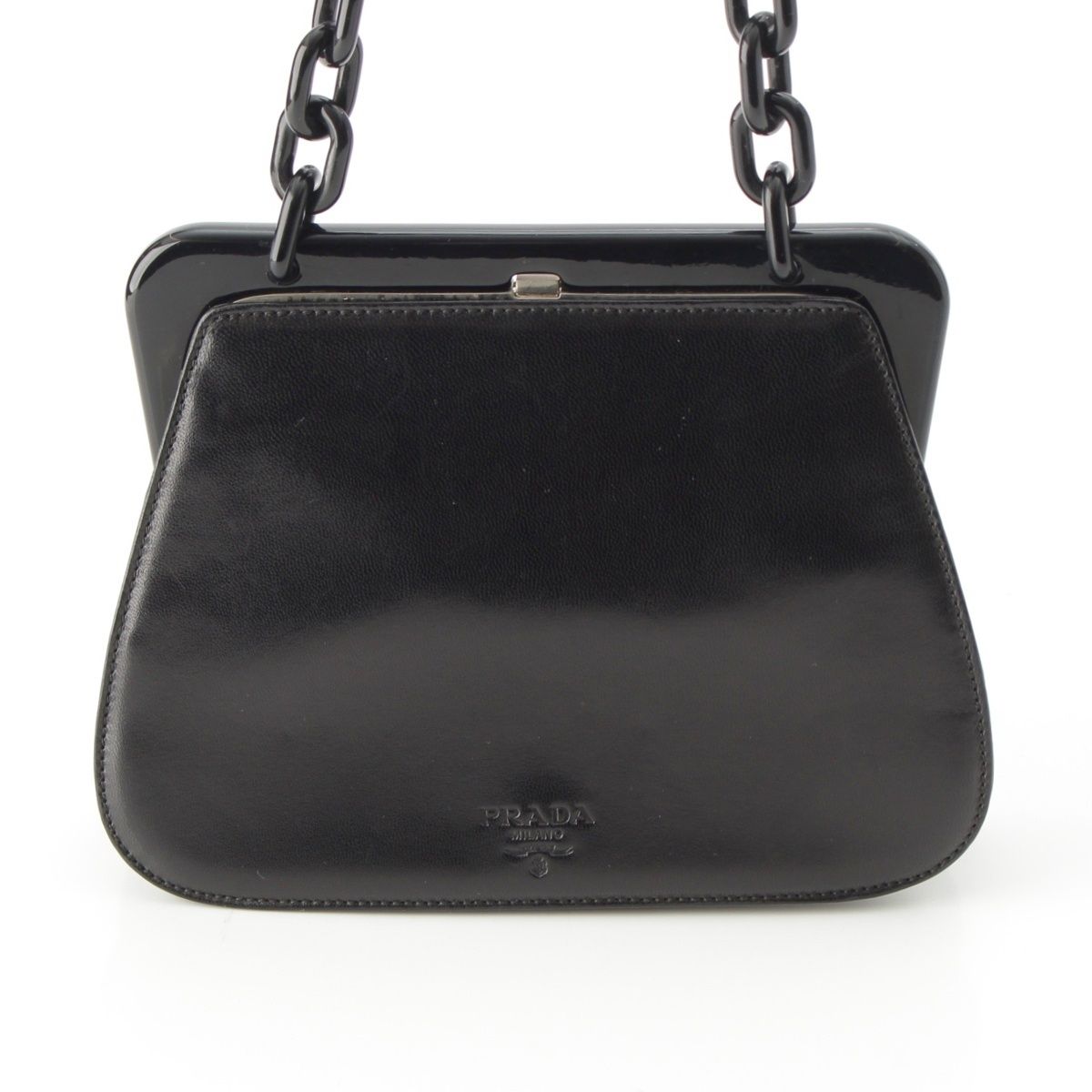 プラダ レザー プラチェーン がま口 ショルダーバッグ ブラック【中古
