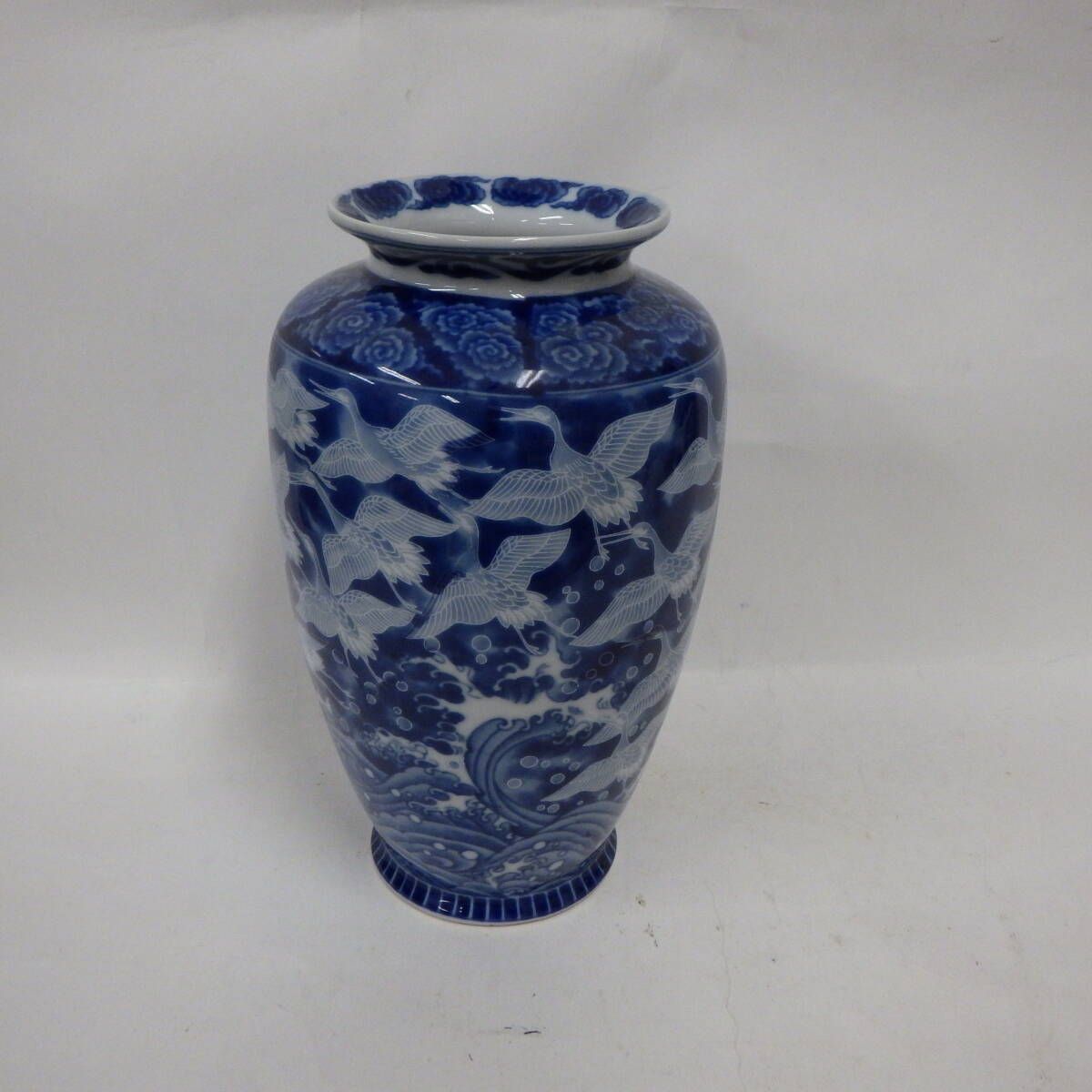 鶴と花の陶器花瓶 アンティーク 花生 中国 景徳鎮の花瓶/中国/龍/花柄