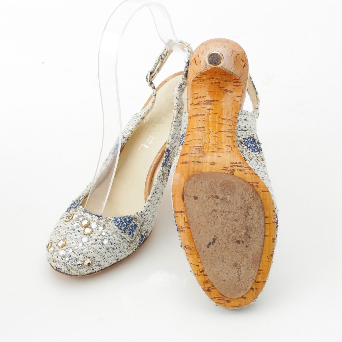 シャネル ツイード ココマーク ラインストーン スリングバック