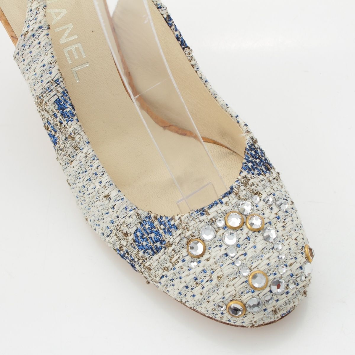 CHANEL パンプス ★ココマーク ラインストーン、ツィード、38.5サイズ シャネル ツイード ココマーク ラインストーン スリングバック