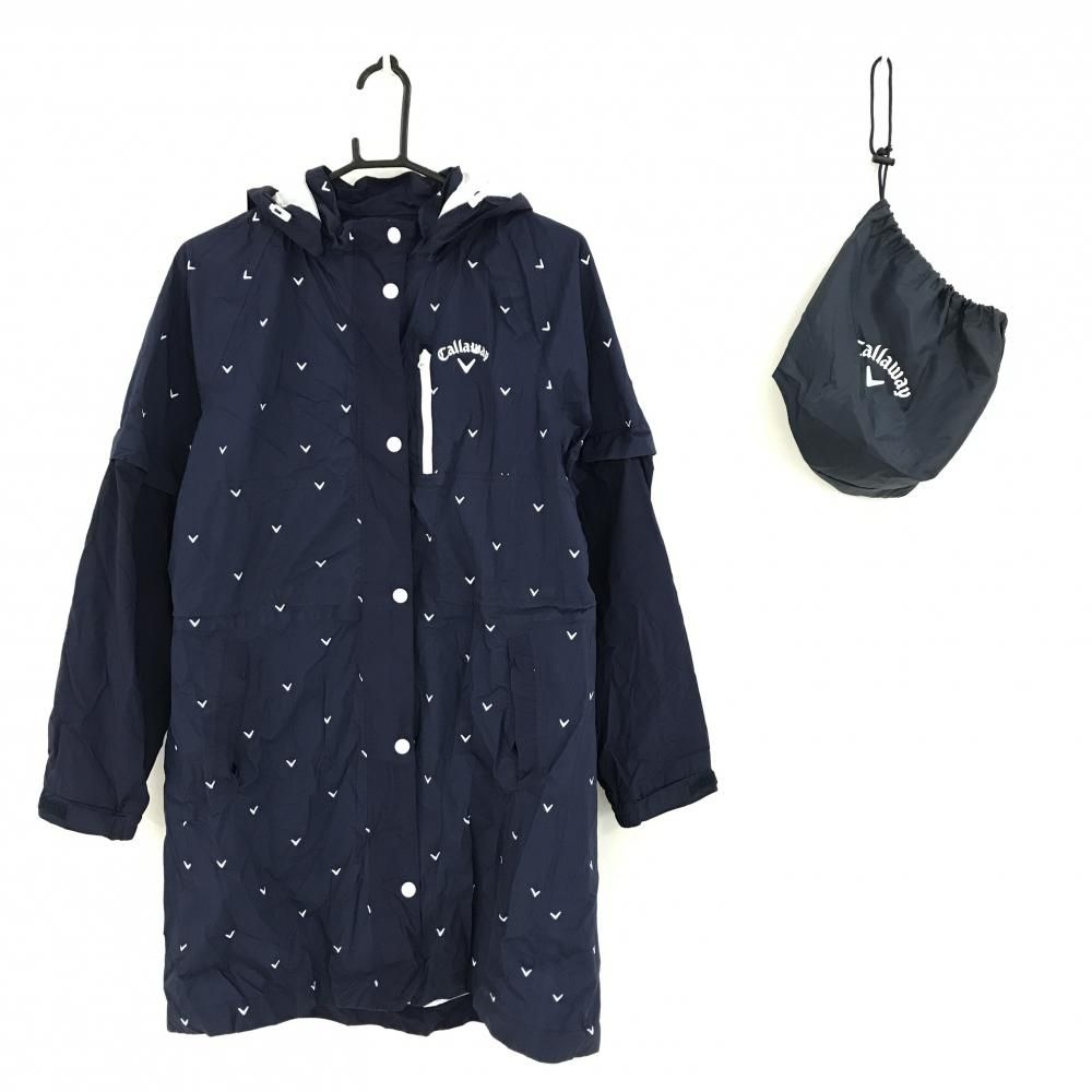 【Callaway】キャロウェイ　ゴルフ　4way中綿ワンピース 超美品】キャロウェイ 4WAYレインワンピース ネイビー×白 ロゴ総柄