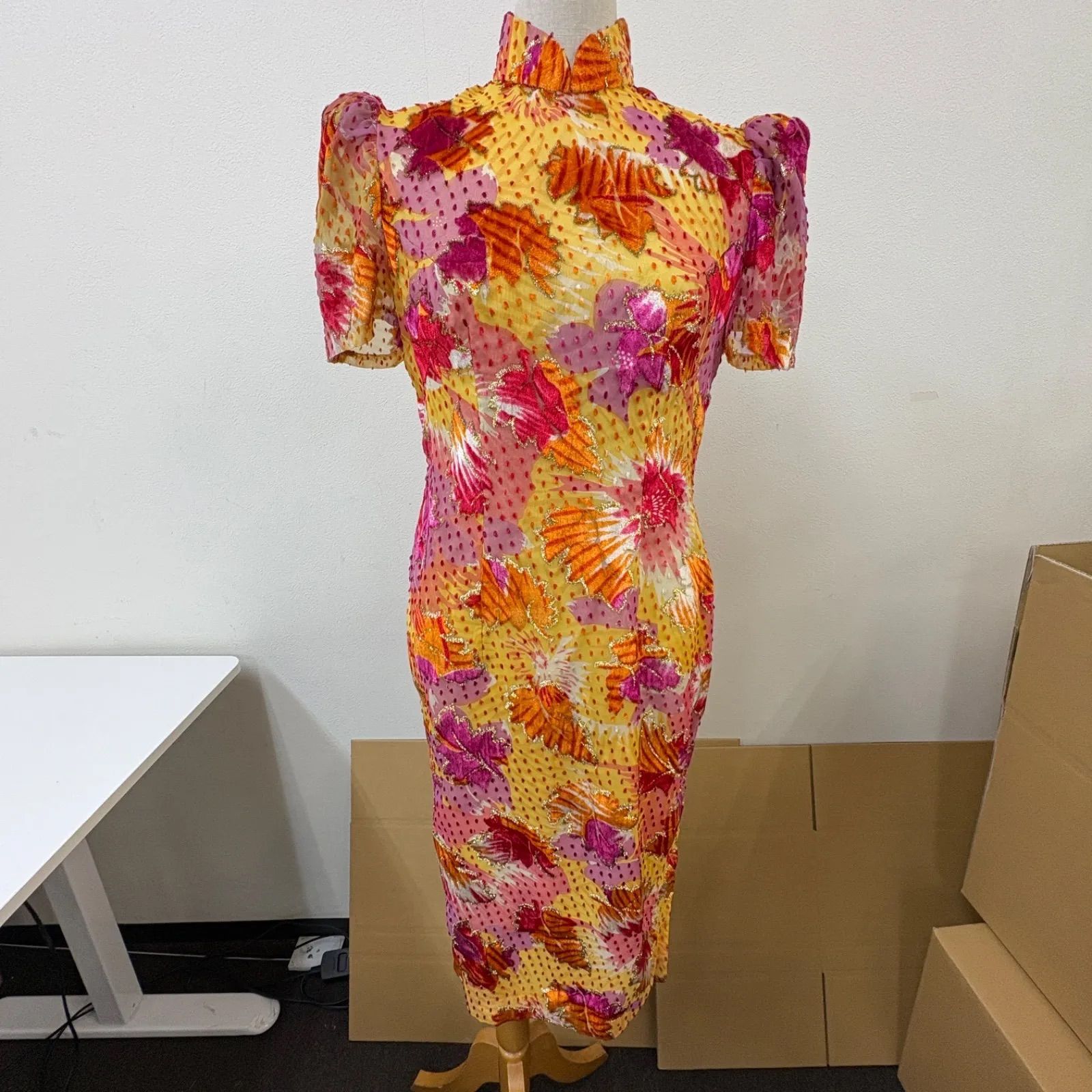 社交ダンス ダンス衣装 ワンピース ドレス オレンジ ドット 半袖 袖