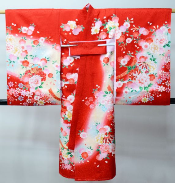 お宮参り 産着 のしめ 女児 女の子 正絹 赤色 綸子地 豪華絢爛 金刺繍