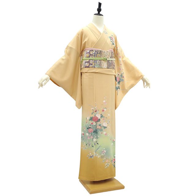 正絹 暈し ブーケのような枝花文 友禅 袷 訪問着 未使用 薄水色×イエロー 0b2adc2a34ddb25de4c0ccad931bed