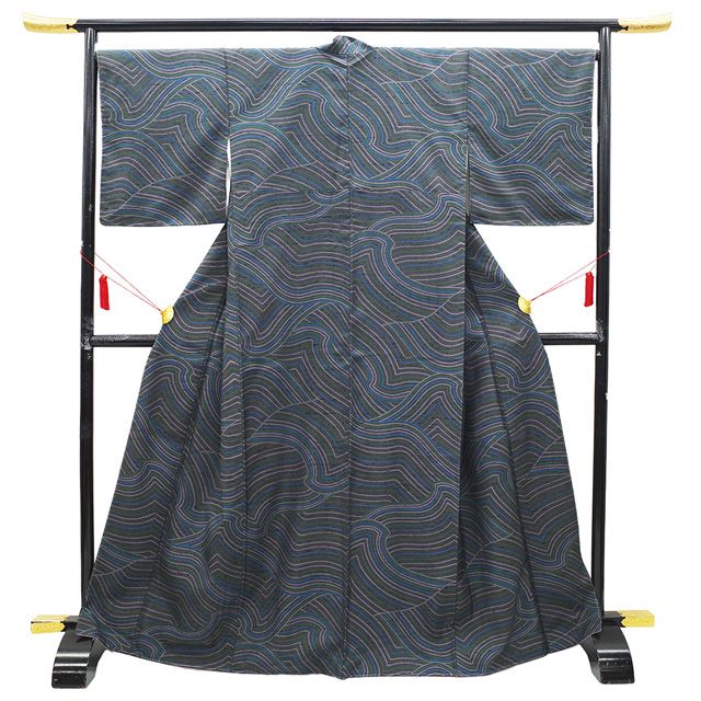 D38 訪問着 牛首紬 荒波 正絹 着物 袷 極美品 新古品】 本場牛首紬 訪問着 着物 未使用 正絹 袷 石川県指定無形文化