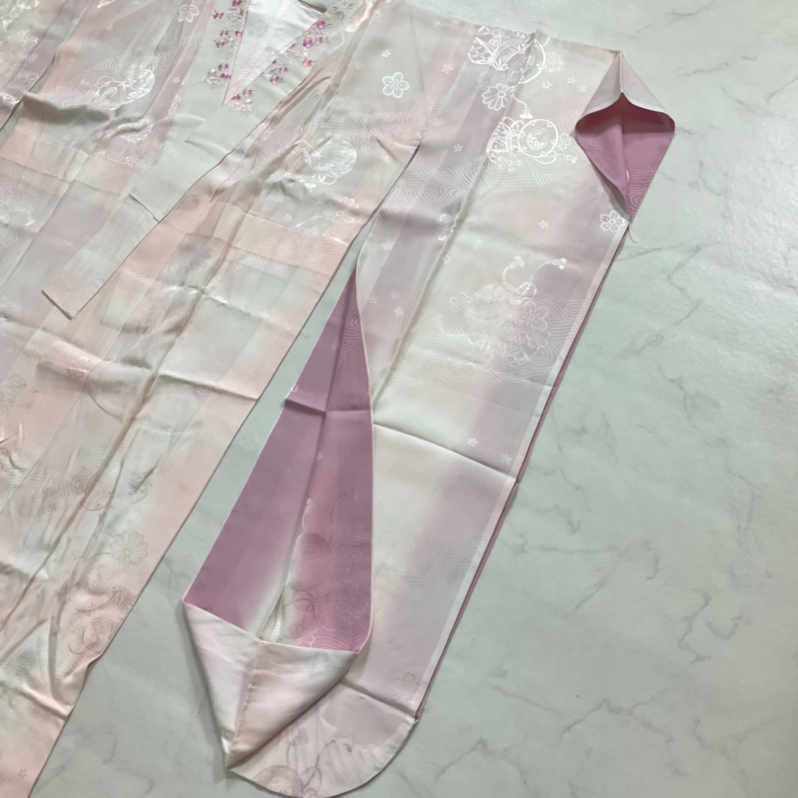 ◇kimono+one◇振袖長襦袢◇未使用同然◇単衣◇正絹◇居敷当て付き