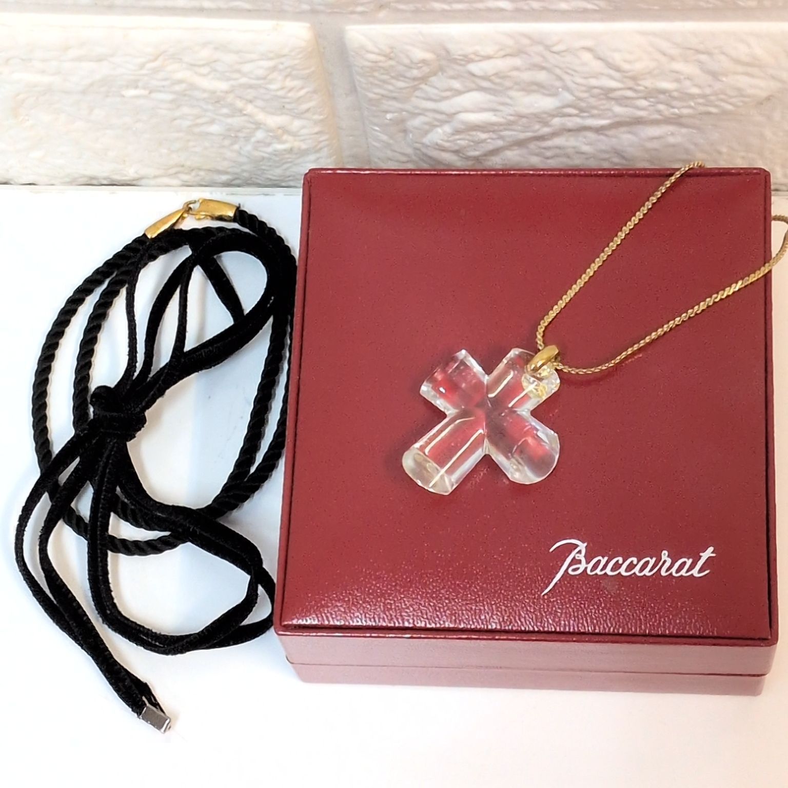 美品】Baccarat クロスネックレス K18 750刻印 クリア クリスタル 替え