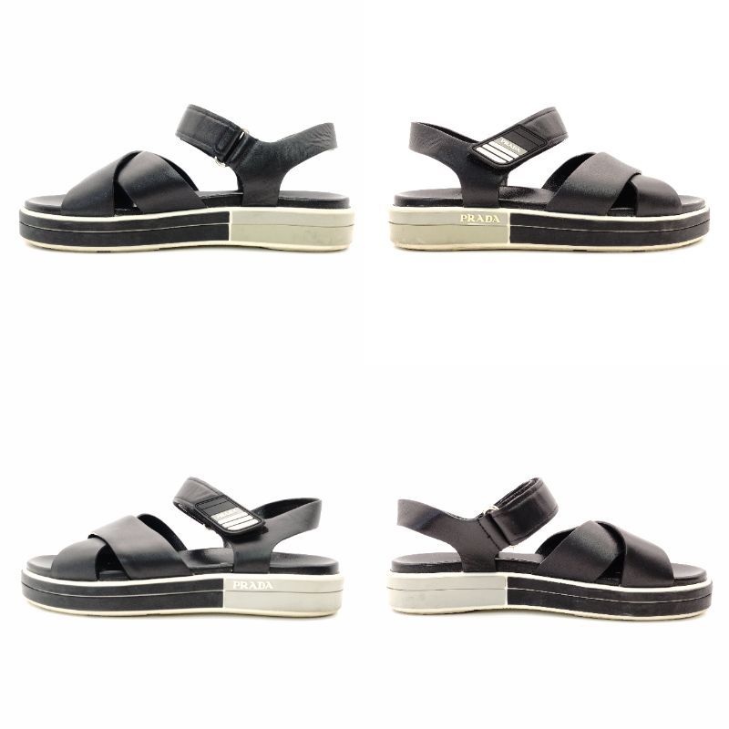 プラダ PRADA スポーツ ブラッククロスストラップサンダル サイズ37