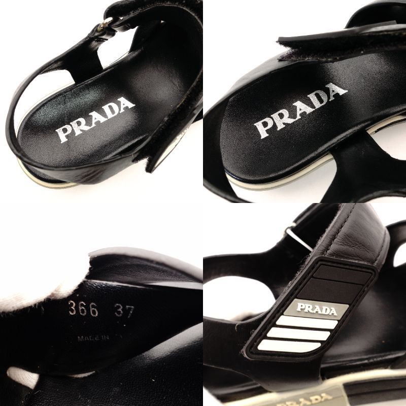 プラダ PRADA スポーツ ブラッククロスストラップサンダル サイズ37