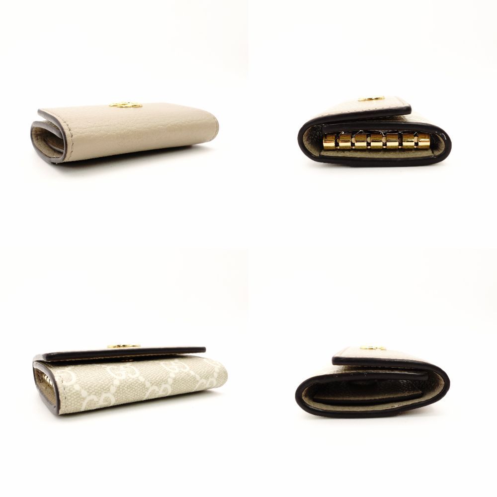 Gucci GGロゴ ベージュレザーキーケース　箱付き 未使用品 グッチ GUCCI キーケース GGマーモント ベージュ レザー PVC