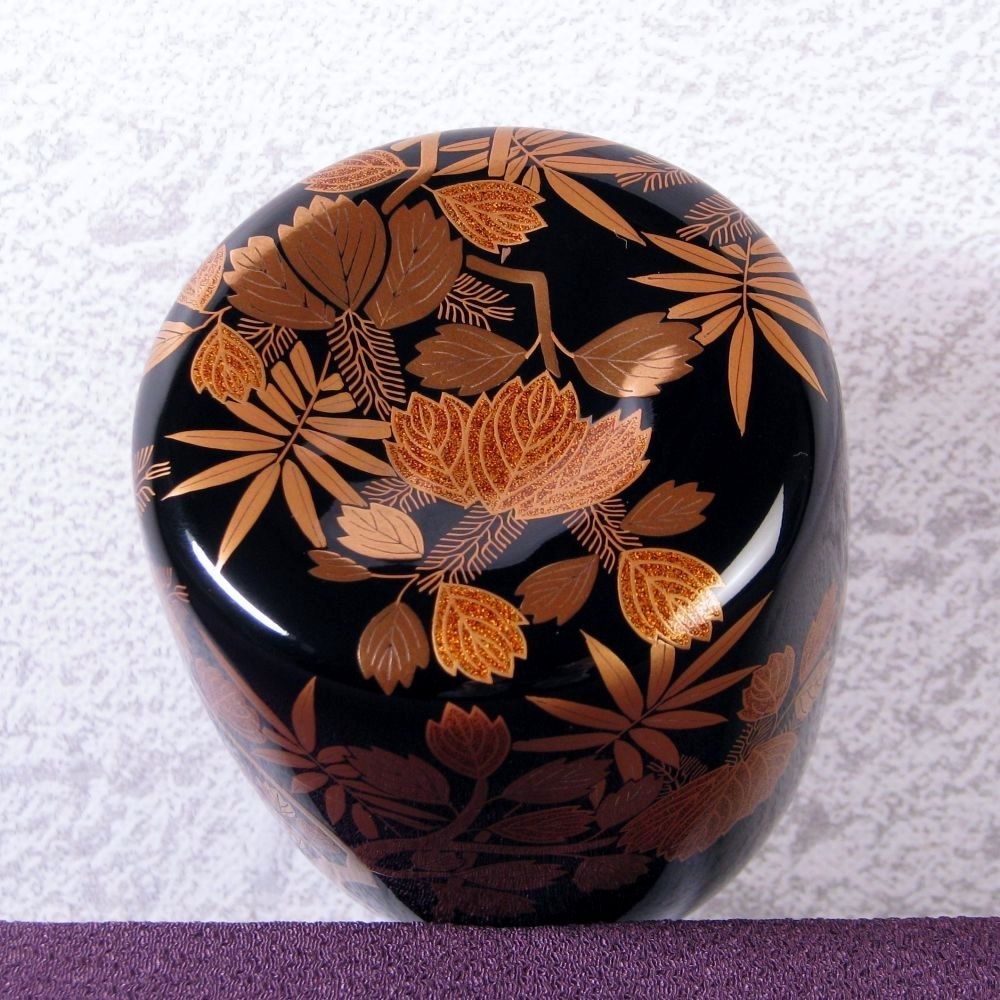 優品 加賀蒔絵師 岡本康光作 桐竹蒔絵竹大棗 ※希少な竹製の棗 幅：7.5