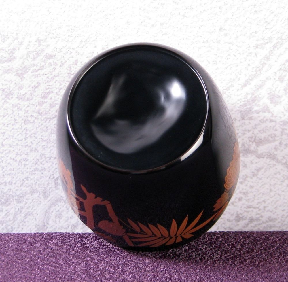 優品 加賀蒔絵師 岡本康光作 桐竹蒔絵竹大棗 ※希少な竹製の棗 幅：7.5