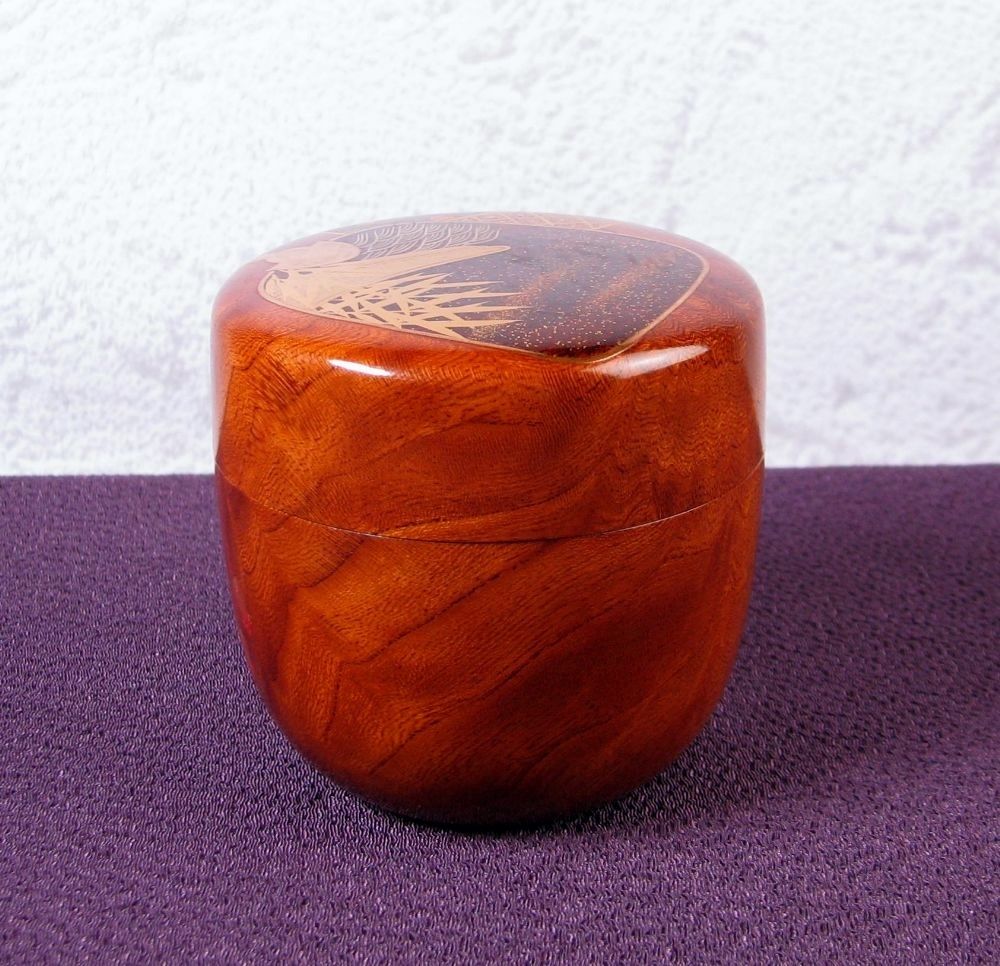 中村宗悦作 中棗 団扇に芦船 﨔サバ杢 幅：6.7cm 極美品 共箱・共布