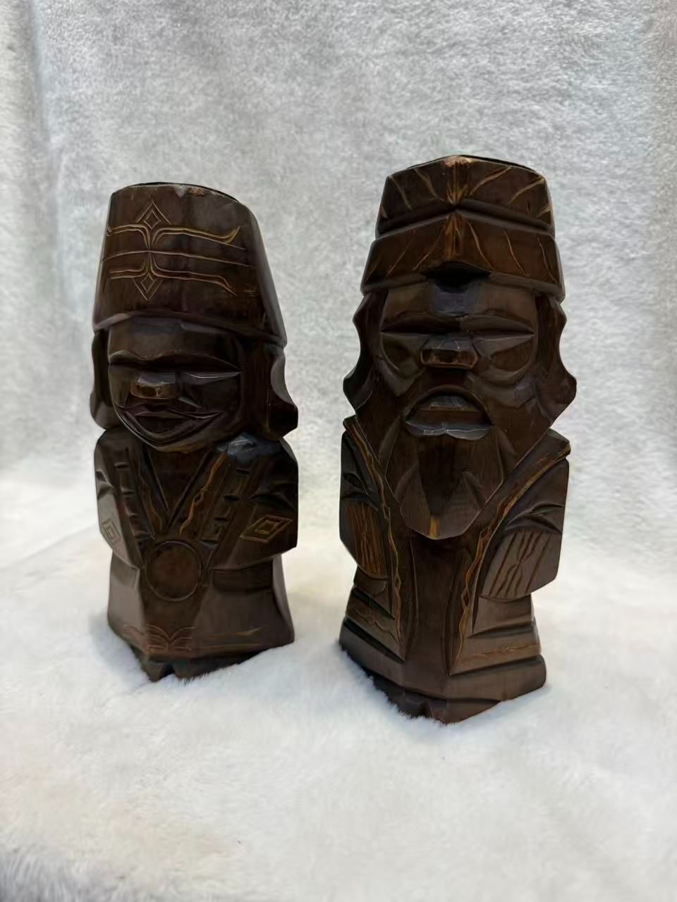 希少】アイヌ 木彫り 置物 3点セッ ト エカシ首長 夫婦人形 ニポポ