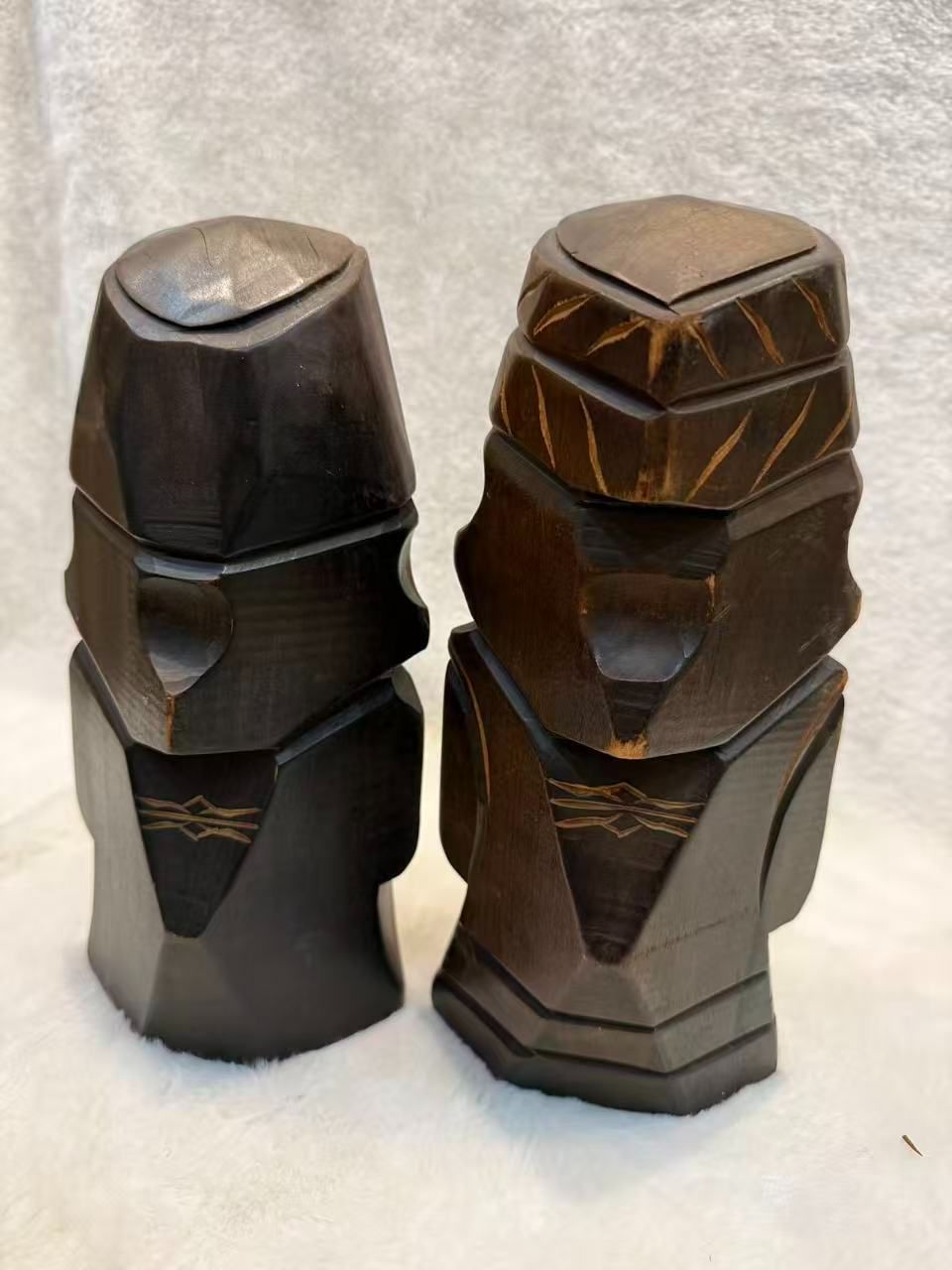 希少】アイヌ 木彫り 置物 3点セッ ト エカシ首長 夫婦人形 ニポポ