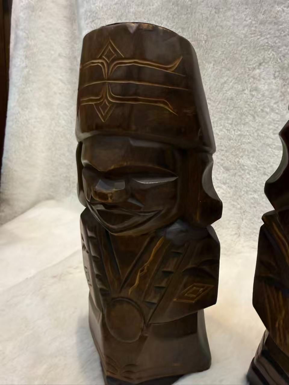 希少】アイヌ 木彫り 置物 3点セッ ト エカシ首長 夫婦人形 ニポポ