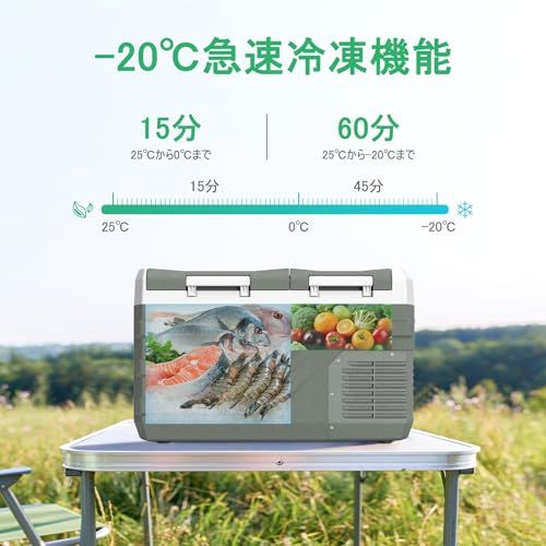 Alpicool 車載冷蔵庫 2室 23L ポータブル冷蔵庫 独立温度制御 2フタ