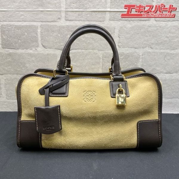 LOEWE アナグラム アマソナ28 ハンドバッグ レザー/スエード ブラウン