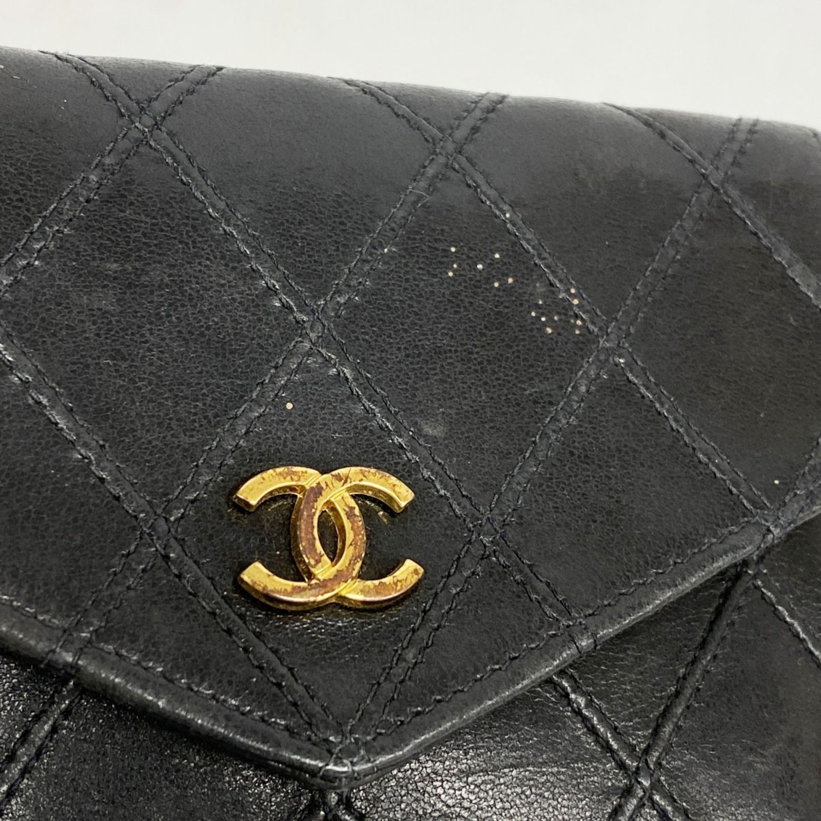 美品　シャネル　ビコローレ　ラムスキン　ガマ口　財布　ブラック CHANEL ビコローレ ラムスキン ミニ財布