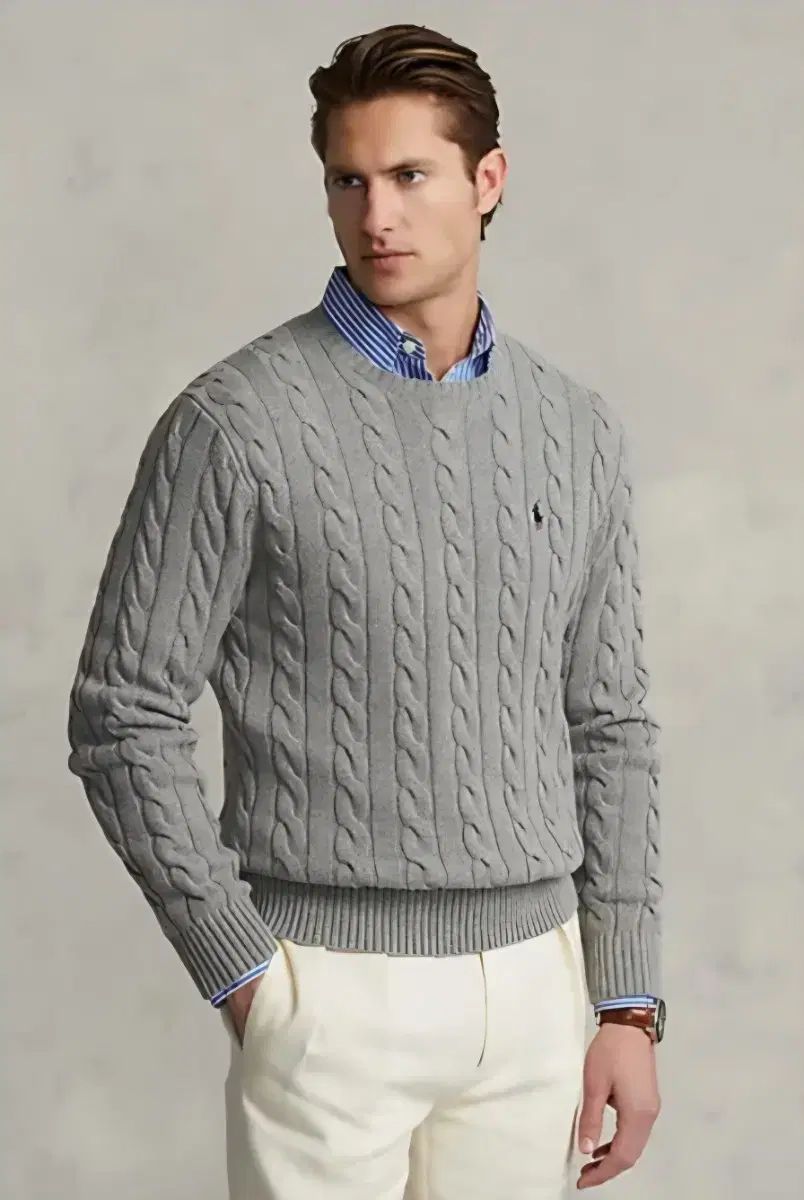 ポロラルフローレン グレー コットン ケーブル ニット M - メルカリ