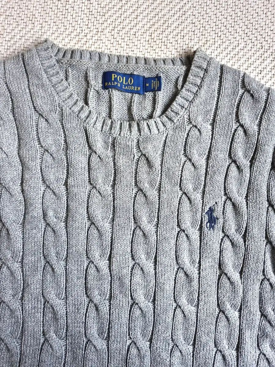 ポロラルフローレン グレー コットン ケーブル ニット M - メルカリ