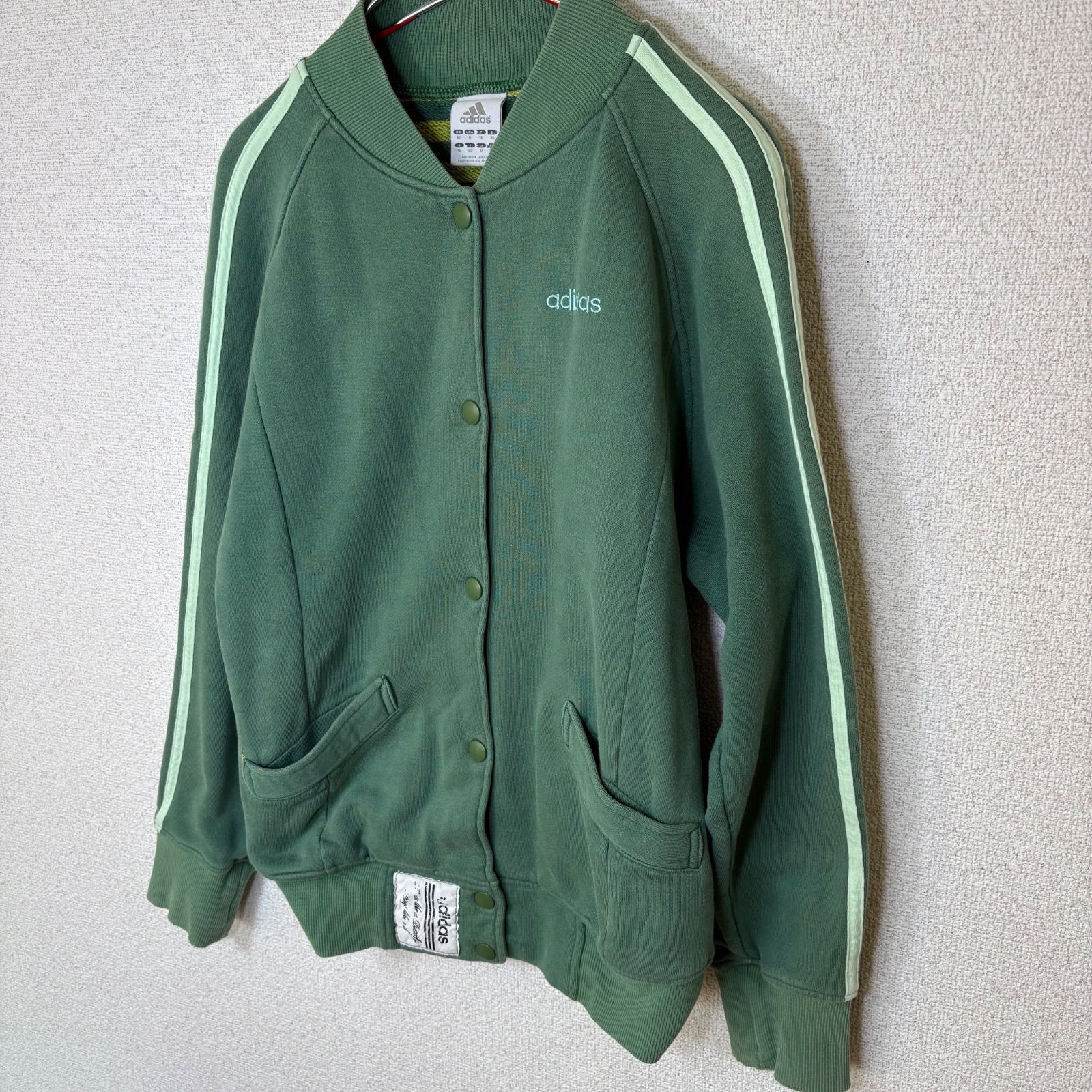 adidas グリーン トラックジャケット M スリーストライプ ジャージ 