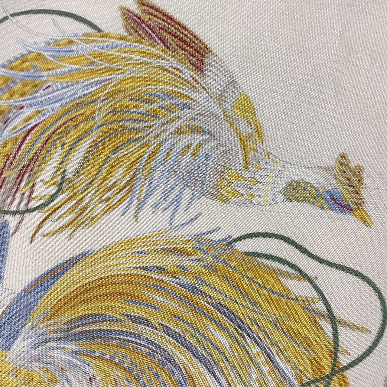 Y【Ferragamo】スカーフ シルク 100% 鳥 動物/アニマル柄 オフホワイト