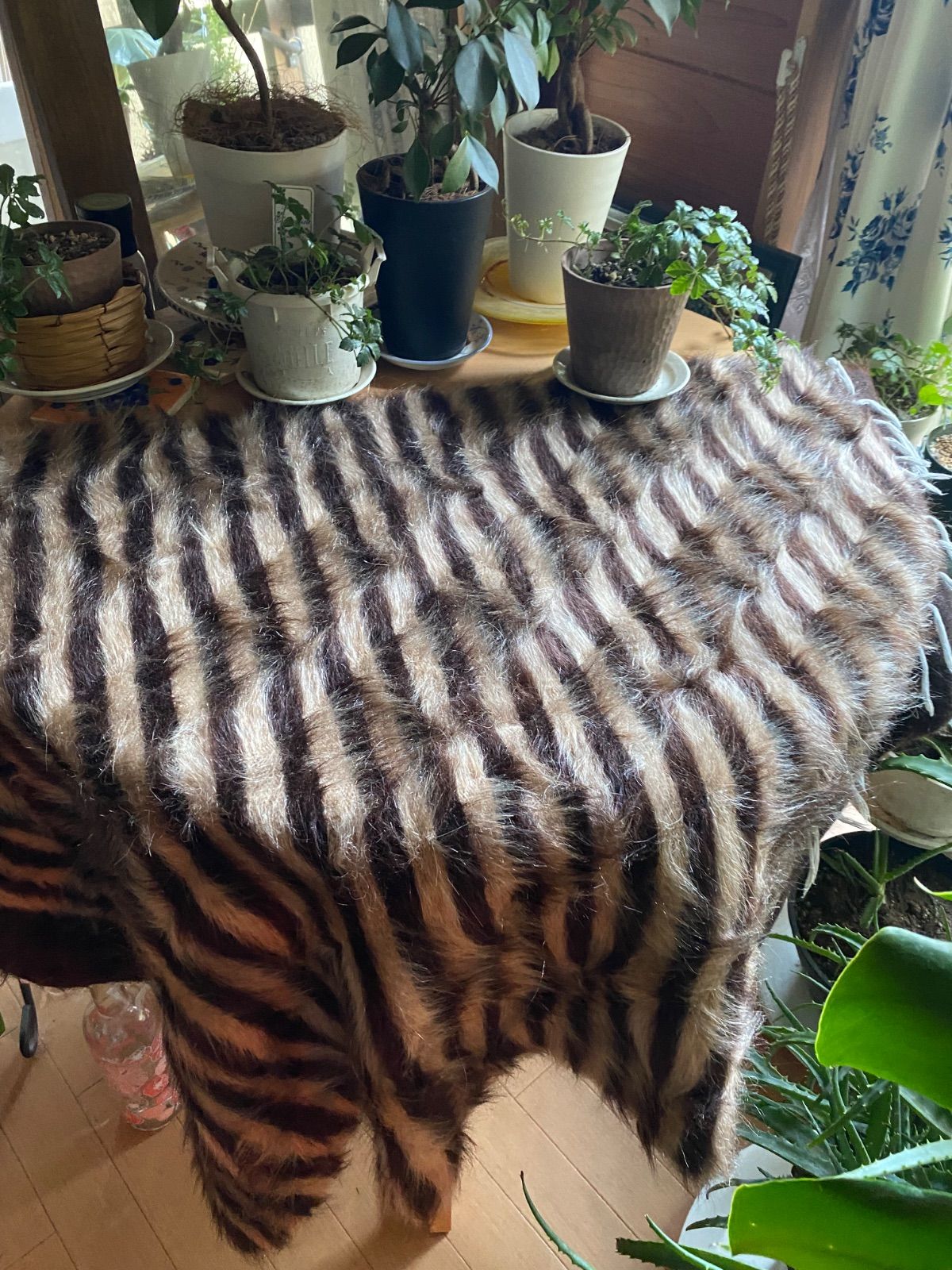 一枚のみ入荷！キジトラっぽい柄に山羊モヘアならではのけば立て模様が