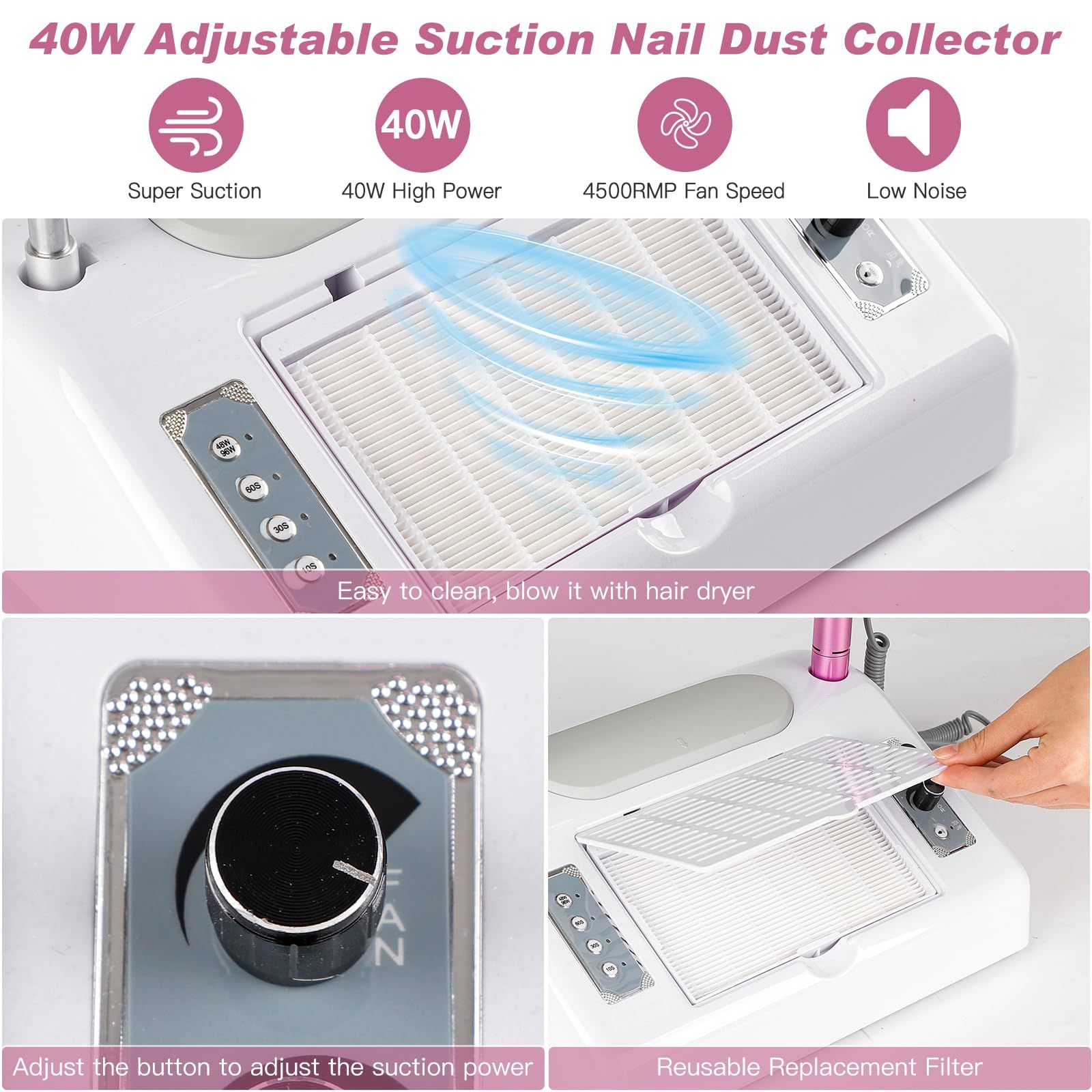 5 in 1 ネイルダスト集塵機 ネイルマシン ネイルライト 80W4500rpm回転