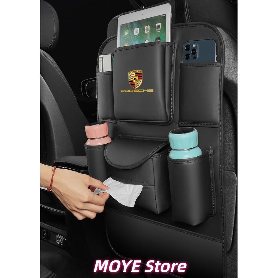 新品 ポルシェ PORSCHE ブラック シートバックポケット 車用収納ポケット キックガード付き 後部座席収納 ティッシュボックス qp0127