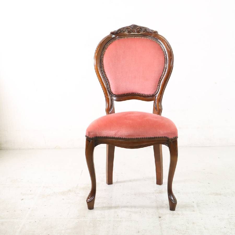 イタリア製 ロココ調 猫脚 ダイニングチェア 布張り ピンク 鋲打ち