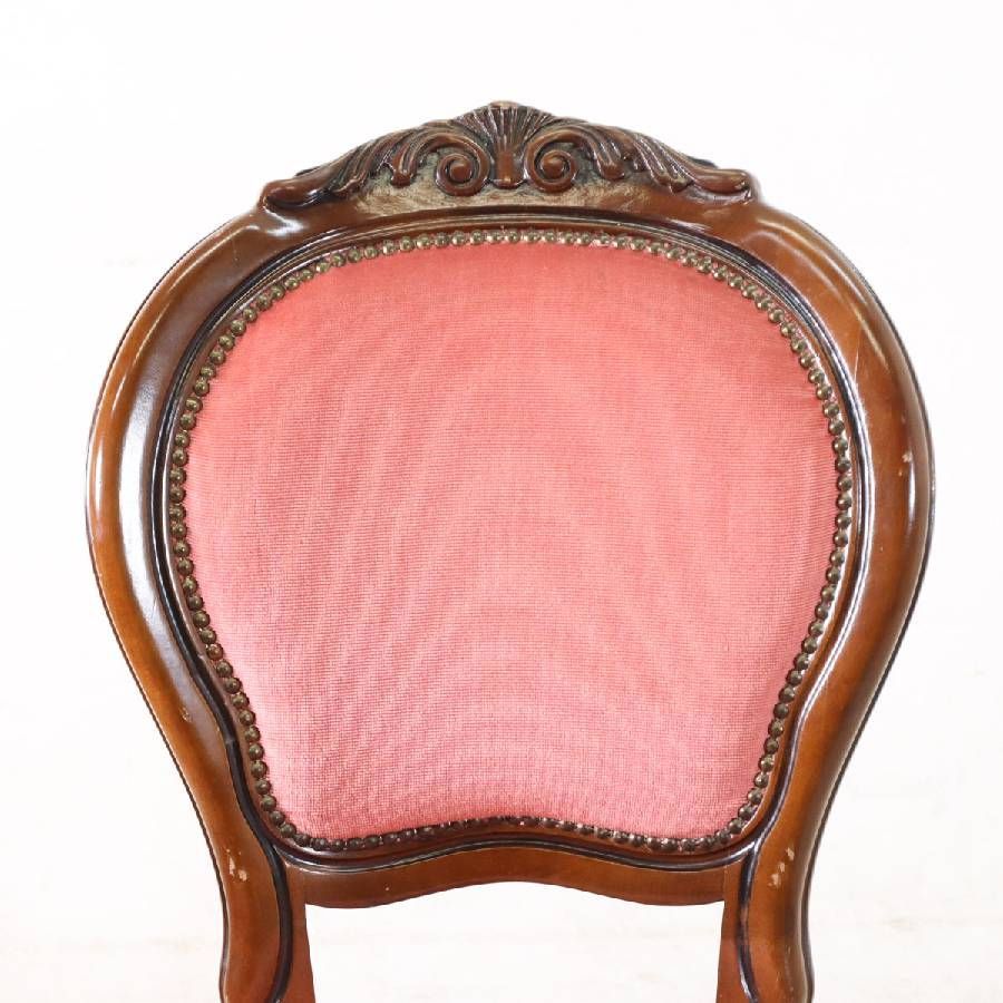 イタリア製 ロココ調 猫脚 ダイニングチェア 布張り ピンク 鋲打ち