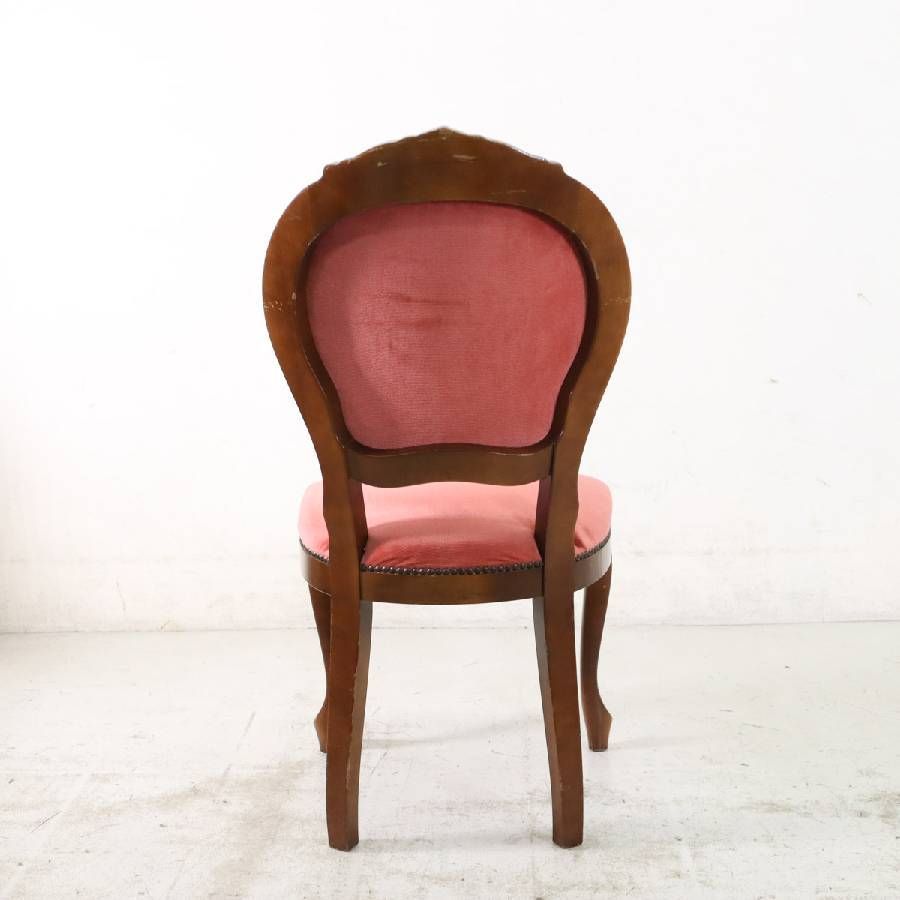 イタリア製 ロココ調 猫脚 ダイニングチェア 布張り ピンク 鋲打ち